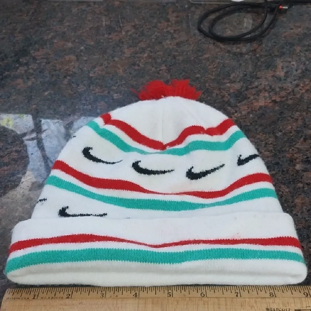 UNISEX Nike Striped Beanie with Pom...EUC